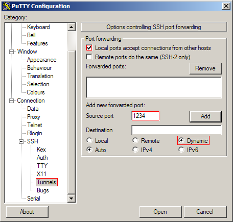 Configuration de Putty