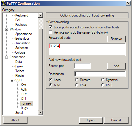 Configuration de Putty